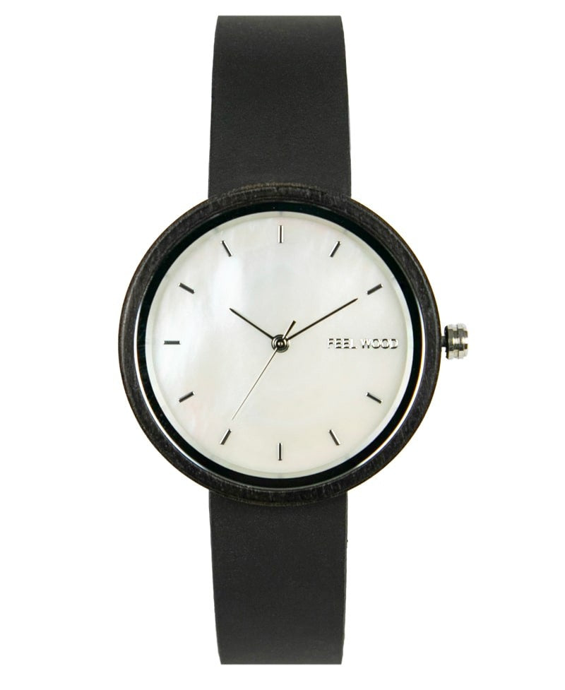 Reloj de madera Nacre 36 mm (con correa blanca)